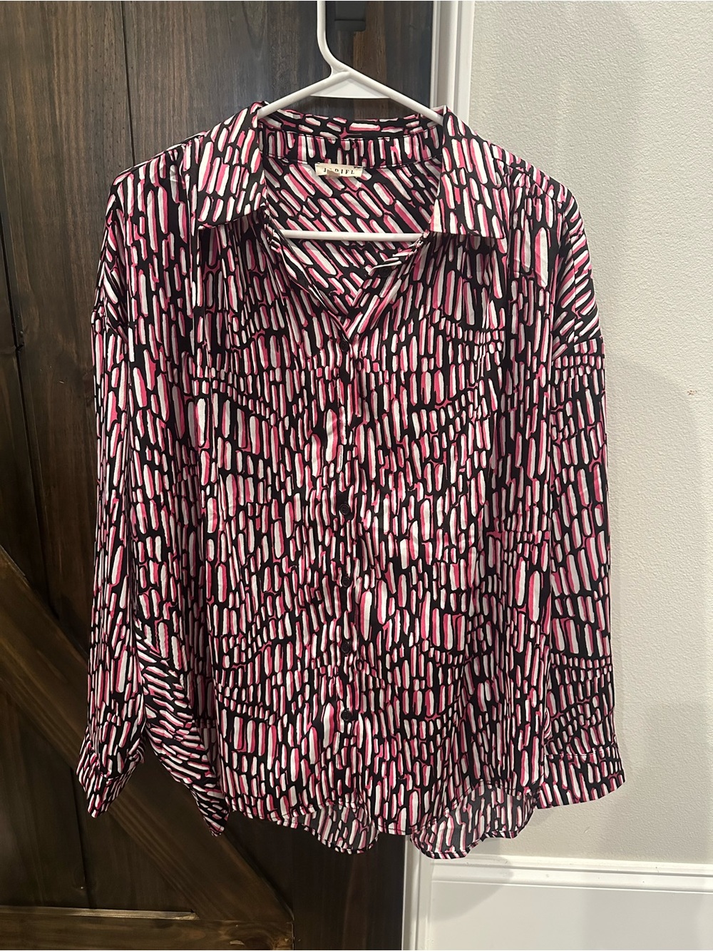 JODIFL Pink and Black Abstract Button-Down Blouse